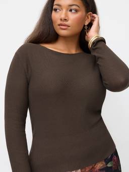 Cider - Knit Women's Boat Neck Cinched Waist Top Coffee
