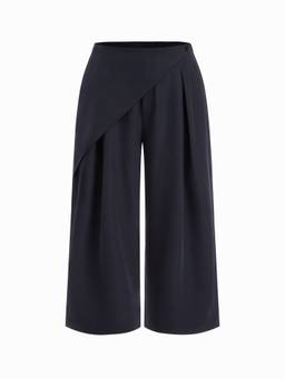 Cider - Wrinkle-Free Women's Mid-Waist Wrap Wide-Leg Trousers Navy Blue