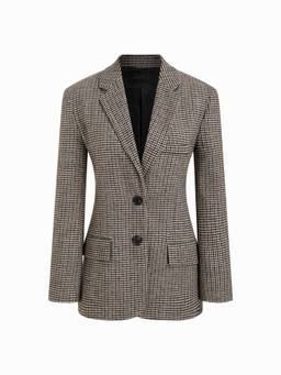 Cider - Houndstooth Women's Cinched Waist Notched Lapel Blazer Grey