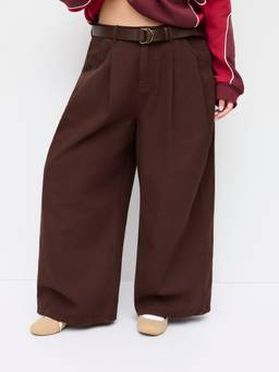 Cider - Denim Women's Low-Rise Pleated Wide-Leg Jeans Brown