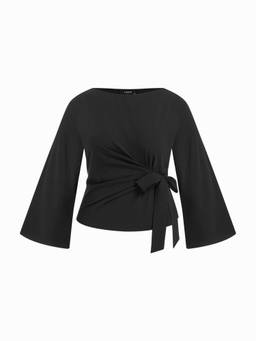 Cider - Knotted Women's Boat Neck Bell Sleeve Blouse Black