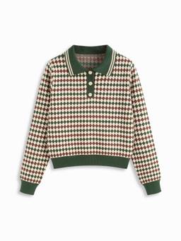 Cider - Knit Polo Women's Argyle Pattern Regular Fit Top Green