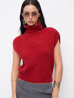 Cider - Knit Women's Sleeveless High Neck Vest Red