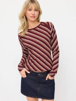 Cider - Cotton Blend Women Diagonal Stripe Full Sleeve Top Wine