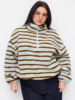 Cider - Fleece Women's Oversized Half-Zip Stand Collar Sweatshirt Sky Blue