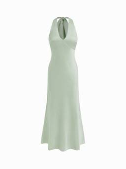 Cider - Satin Women's V-Neck Backless Bow Mermaid Maxi Dress Green