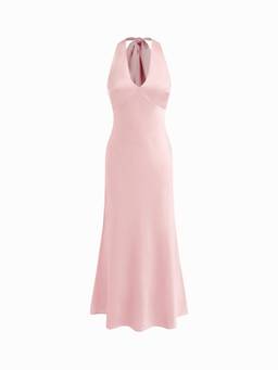 Cider - Satin Women's V-Neck Backless Bow Mermaid Maxi Dress Pink
