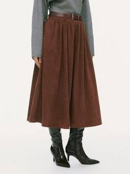 Cider - Corduroy Women's Mid-Rise Flared Maxi Skirt Brown