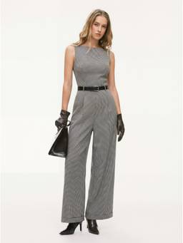 Cider - Houndstooth Women's Boat Neck Wide Leg Jumpsuit Black