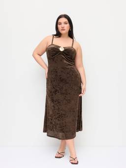 Cider - Velvet Women's Sweetheart Neck Metal Detail Slip Maxi Dress Brown
