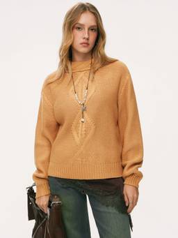 Cider - Cable Knit Women Oversized High Neck Pullover Sweater Ginger