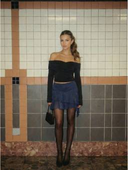 Cider - Glitter Ruffled Hem Women's Mid-Rise Layered Mini Skirt Indigo