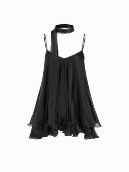 Cider - Sequin Women's Halter Neck Ruffled Hem Mini Dress Black