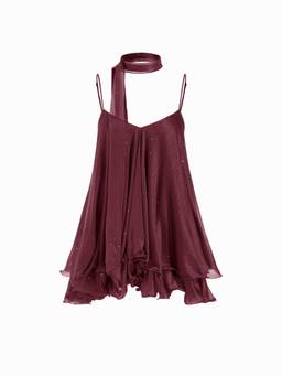 Cider - Sequin Women's Halter V-Neck Ruffled Hem Mini Dress Burgundy