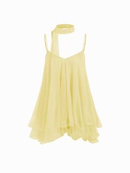 Cider - Sequin Halter Women's V-Neck Ruffled Hem Mini Dress Yellow