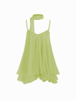 Cider - Sequin Women's Halter V-Neck Ruffled Hem Mini Dress Green