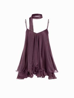 Cider - Sequin Women's Oversized Ruffled Hem Halter Mini Dress Purple