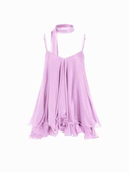 Cider - Sequin Halter Women's V-Neck Ruffled Hem Mini Dress Purple