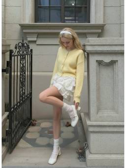 Cider - Knit Women’s Oversized Button-Up Round Neck Cardigan Yellow