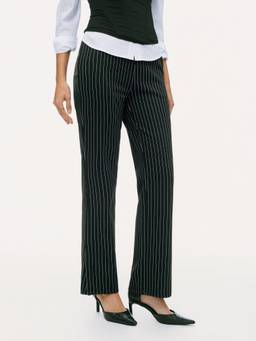 Cider - Jersey Women's Mid-Rise Striped Flared Trousers Black