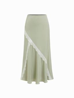 Cider - Satin Lace Women's Mid-Rise Mermaid Maxi Skirt Pale Green
