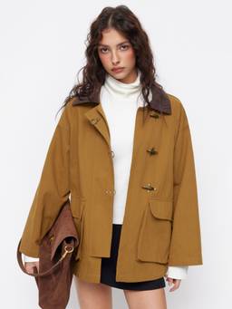 Cider - Two Tone Women Toggle Button Oversized Jacket Tan