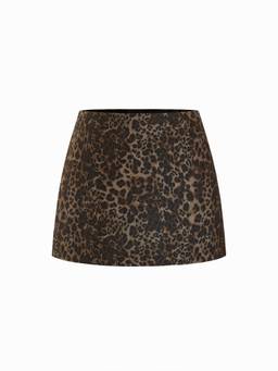 Cider - Cotton Blend Women Mid-Rise Animal Print Mini Skirt Brown