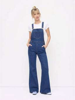 Cider - Stretch Denim Women's Buckle-Up Flared Jumpsuit Navy Blue