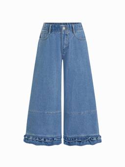 Cider - Washed Denim Women's Low-Rise Elastic Waist Wide-Leg Jeans Light Blue