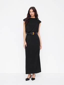 Cider - Women's Belted Split Straight Maxi Dress Black