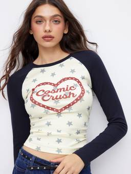 Cider - Heart & Star Women's Ruched Raglan Sweatshirt Blue