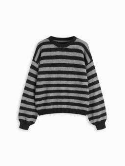 Cider - Mohair-Blend Women's Oversized Striped Pullover Sweater Dark Grey