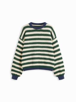 Cider - Mohair-Blend Women’s Striped Oversized Pullover Sweater Green