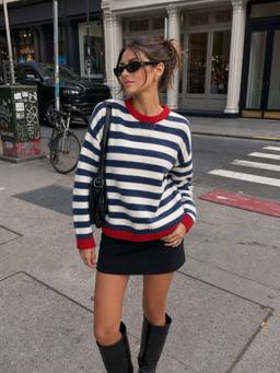 Cider - Mohair-Blend Women's Striped Oversized Sweater Navy Blue