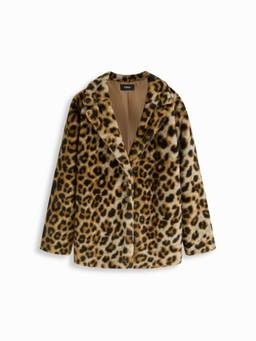 Cider - Faux Fur Women's Leopard Print Pocket Oversized Jacket Brown