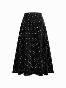 Cider - Satin Women's Mid-Rise Polka Dot Flared Maxi Skirt Black