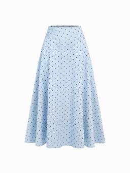 Cider - Satin Polka Dot Women's Mid-Rise Flared Maxi Skirt Blue