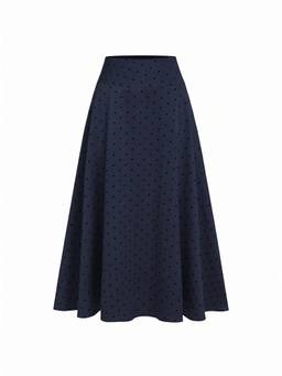 Cider - Satin Women's Polka Dot Mid-Rise Flared Maxi Skirt Navy Blue