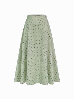 Cider - Satin Women's Mid-Rise Polka Dot Flared Maxi Skirt Green