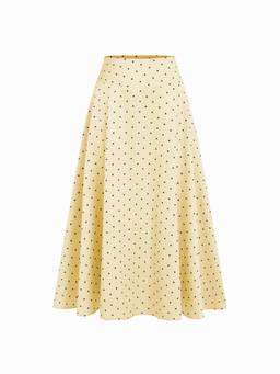 Cider - Satin Women's Polka Dot Mid-Rise Flared Maxi Skirt Yellow
