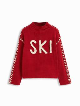 Cider - Knit Women's Oversized Round Neck Top Red