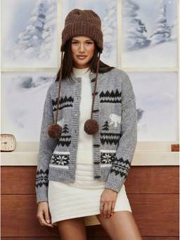 Cider - Snowflake Women's Oversized Toggle Button Knit Cardigan Grey