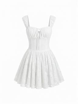 Cider - Sweetheart Women Lace Knotted Tank Mini Dress White