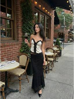 Cider - Textured Lace Women's Ruched Mermaid Maxi Skirt Black