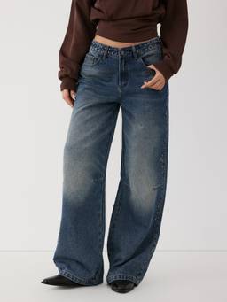 Cider - Washed Denim Women's Low-Rise Studded Straight-Leg Jeans Indigo
