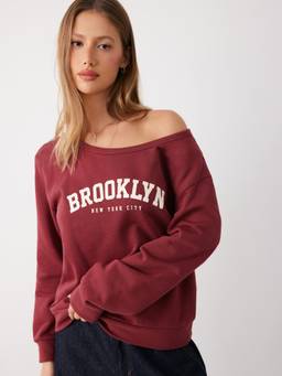 Cider - Brooklyn Women's Graphic Boat Neck Sweatshirt Wine
