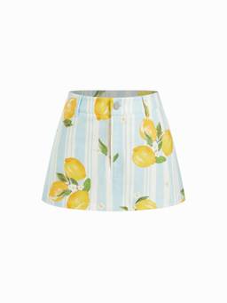 Cider - Cherry Graphic Women’s Mid-Rise A-Line Mini Skirt Blue