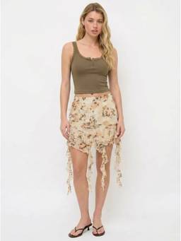 Cider - Chiffon Lace Trim Women's Animal Print Skirt Set Mocha
