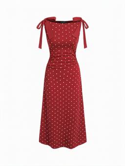 Cider - Cotton Blend Women Polka Dots Boat Neck Midi Dress Wine