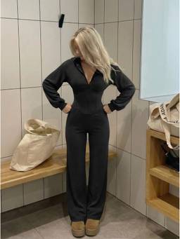 Cider - Jersey Hooded Women's Cinched Waist Zipper Jumpsuit Black